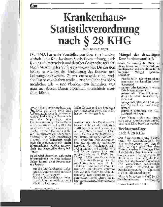 Vorschauseite 1: Krankenhaus-Statistikverordnung nach Paragraph 28 KHG