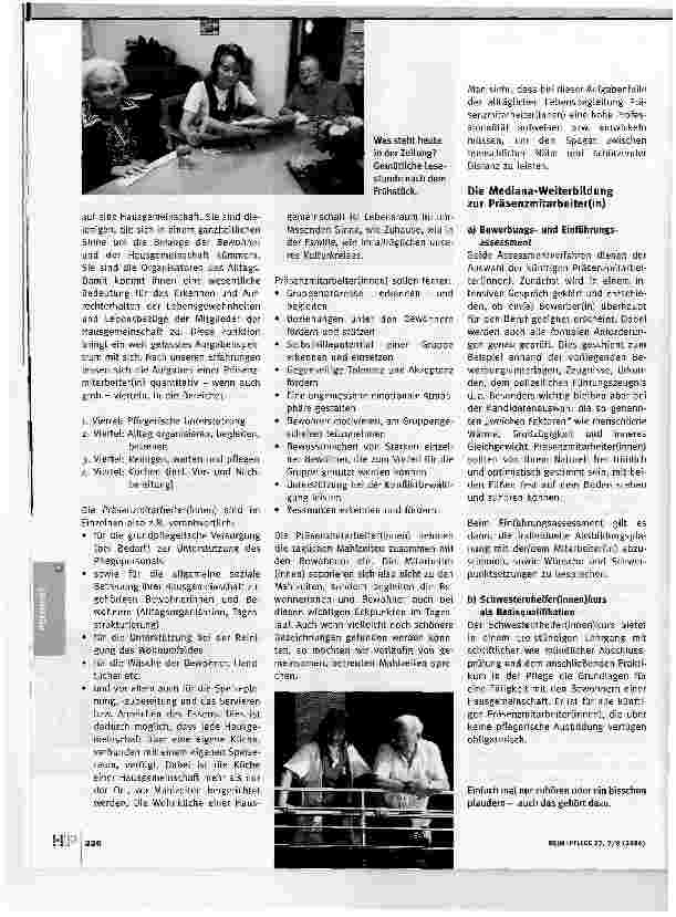 Vorschauseite 3: Neues Berufsbild: Präsenzmitarbeiter(innen)Ein neues, wichtiges Berufsbild in der stationären Altenhilfe sind die Präsenzmitarbeiter(innen)