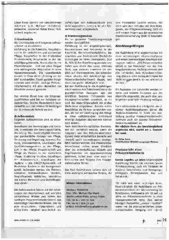 Vorschauseite 4: Neues Berufsbild: Präsenzmitarbeiter(innen)Ein neues, wichtiges Berufsbild in der stationären Altenhilfe sind die Präsenzmitarbeiter(innen)