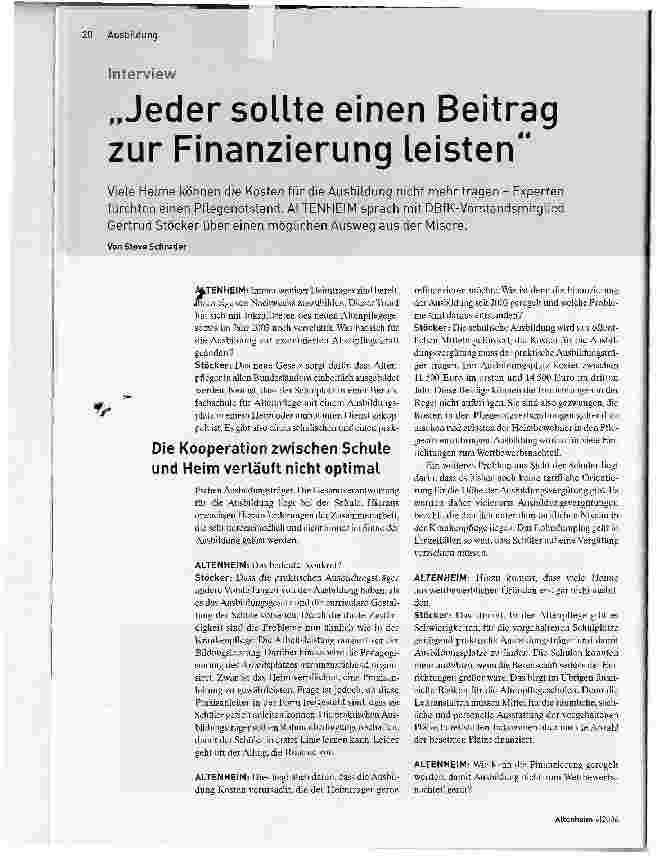 Vorschauseite 1: Jeder sollte einen Beitrag zur Finanzierung leisten