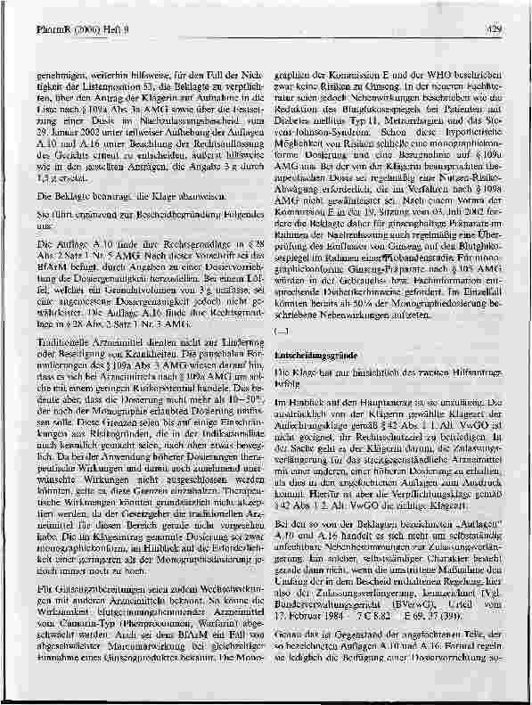 Vorschauseite 5: Verpflichtung des BfArM zur Einrichtung einer Listenposition mit - monographiekonformer - Dosierung für Ginseng und Verpflichtung zur Nachzulassung
