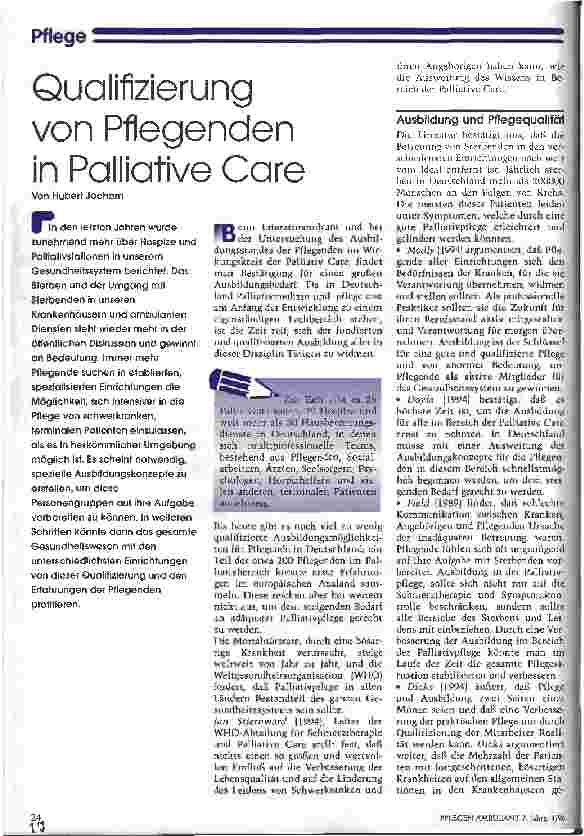 Vorschauseite 1: Qulifizierung von Pflegenden in Palliative Care