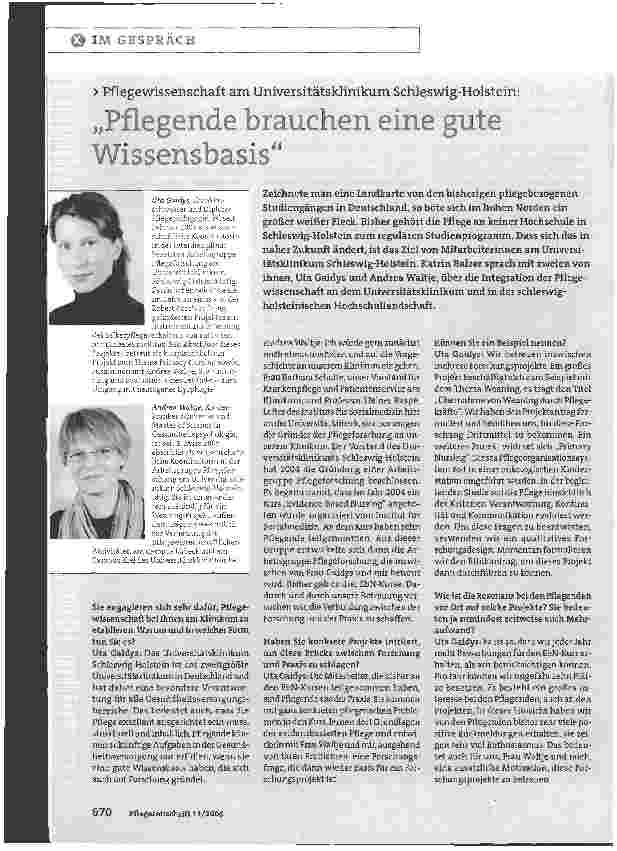 Vorschauseite 1: Pflegewissenschaft am Universitätsklinikum Schleswig-Holstein: Pflegende brauchen eine gute Wissensbasis