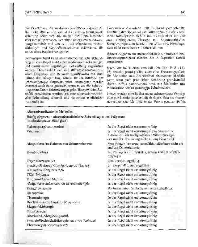 Vorschauseite 5: Aus der versicherungsmedizinischen Praxis - Zur Problematik alternativmedizinischer Diagnoseund Behandlungsmethoden*