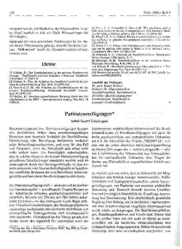 Vorschauseite 6: Aus der versicherungsmedizinischen Praxis - Zur Problematik alternativmedizinischer Diagnoseund Behandlungsmethoden*
