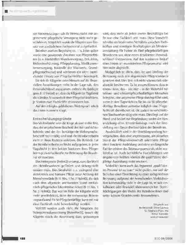 Vorschauseite 2: Konkreter Personalbedarf eines Heimes an examinierten PflegekräftenVG Karlsruhe vom 10.3.2006(1 K 85/06)