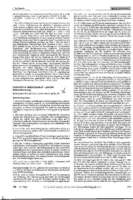 Vorschauseite 1: Ordentliche Unkündbarkeit - private Internetnutzung