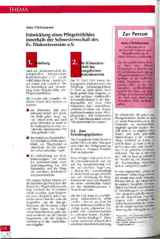 Vorschauseite 1: Entwicklung eines Pflegeleitbildes innerhalb der Schwesternschaft des Ev. Diakonievereins e. V.