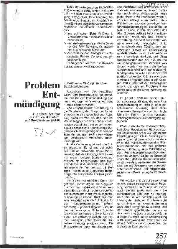 Vorschauseite 1: Problem Entmündigung Aus einem Seminar der Freien Altenhilfe auf Bundesebene (FAB)