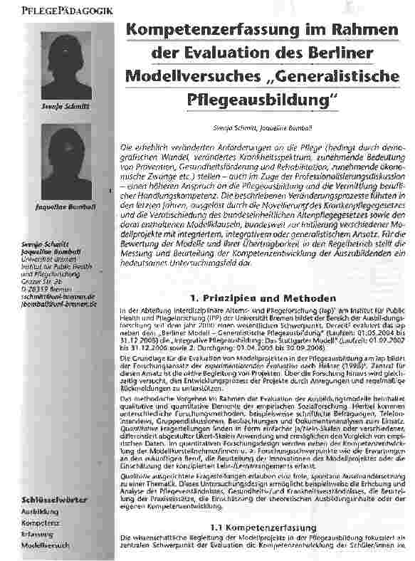 Vorschauseite 1: Kompetenzerfassung im Rahmen der Evaluation des BerlinerModellversuches Generalistische Pflegeausbildung