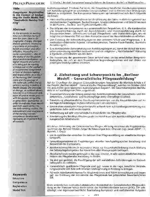 Vorschauseite 2: Kompetenzerfassung im Rahmen der Evaluation des BerlinerModellversuches Generalistische Pflegeausbildung