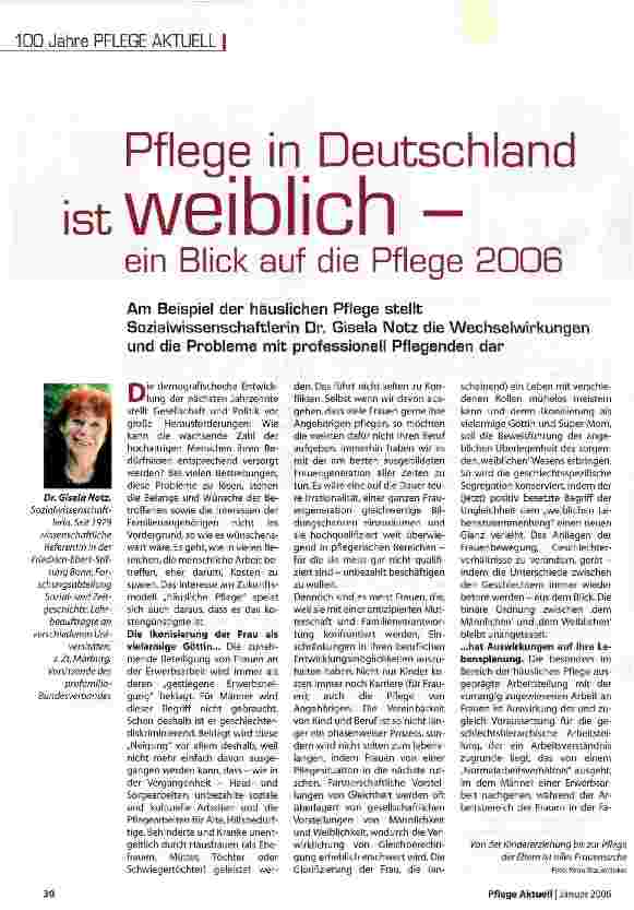 Vorschauseite 1: Pflege in Deutschland ist weiblich - ein Blick auf die Pflege 2006