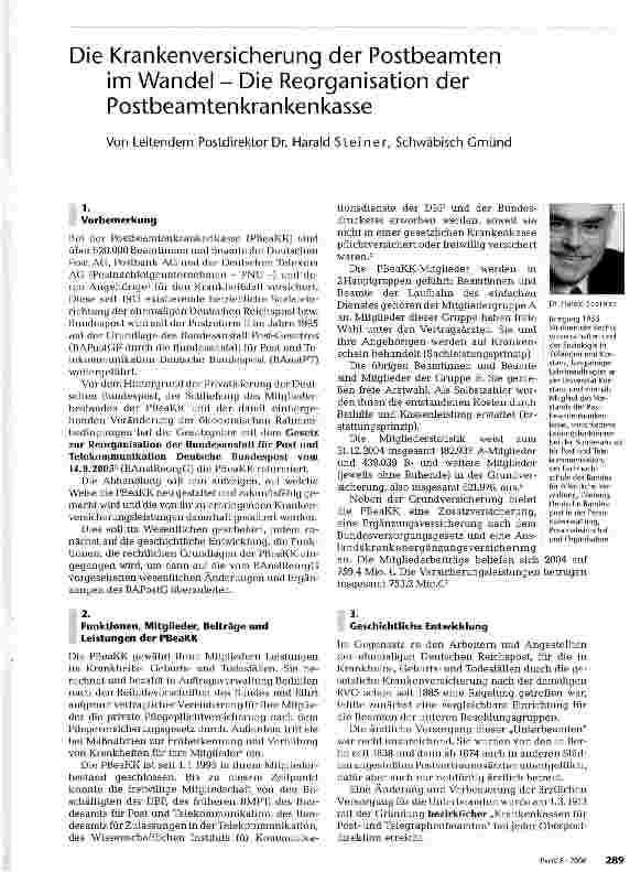 Vorschauseite 1: Die Krankenversicherung der Postbeamten im Wandel - Die Reorganisation der Postbeamtenkrankenkasse