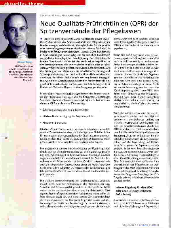 Vorschauseite 1: Neue Qualitäts-Prüfrichtlinien (QPR) der Spitzenverbände der Pflegekassen