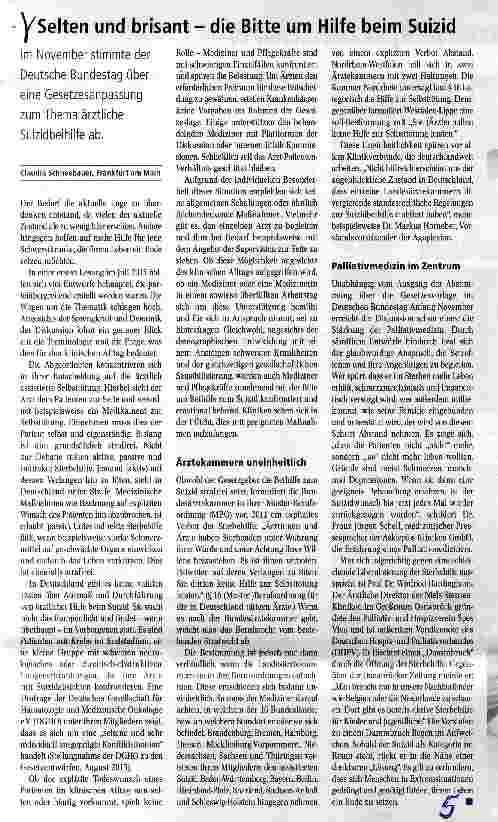 Vorschauseite 1: Selten und brisant die Bitte um Hilfe beim Suizid