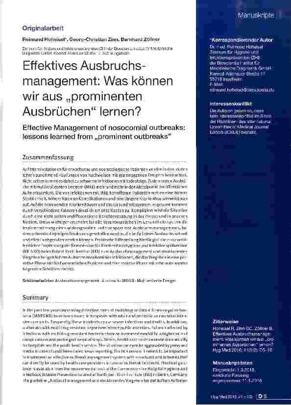 Vorschauseite 1: Effektives Ausbruchsmanagement: Was können wir aus „prominenten Ausbrüchen lernen?
