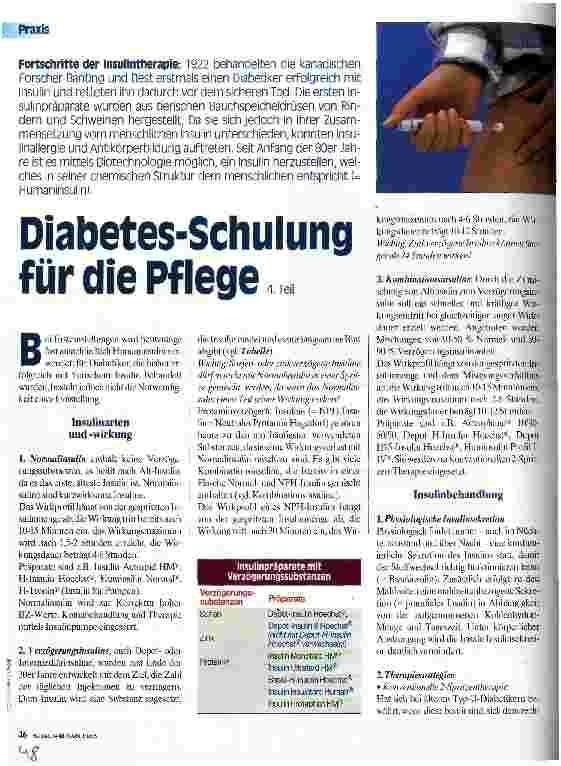 Vorschauseite 1: Diabetes-Schulung für die Pflege 4. Teil Fortschritte der Insulintherapie