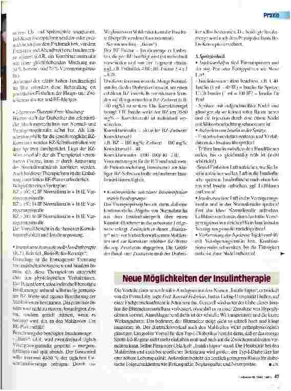 Vorschauseite 2: Diabetes-Schulung für die Pflege 4. Teil Fortschritte der Insulintherapie