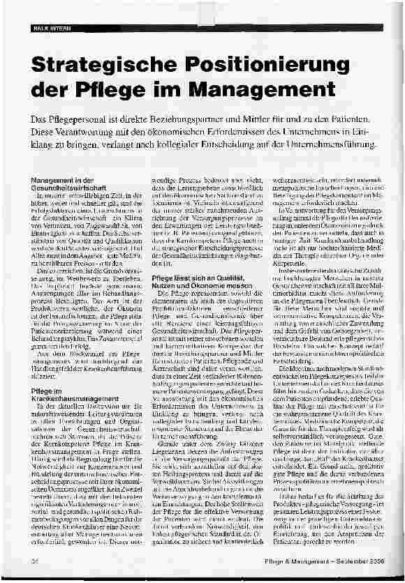Vorschauseite 1: Strategische Positionierung der Pflege im Management