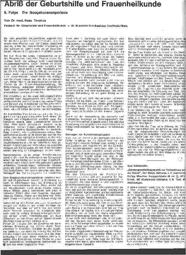 Vorschauseite 1: Abriß der Geburtshilfe und Frauenheilkunde 8. Folge: Die Neugeborenenperiode