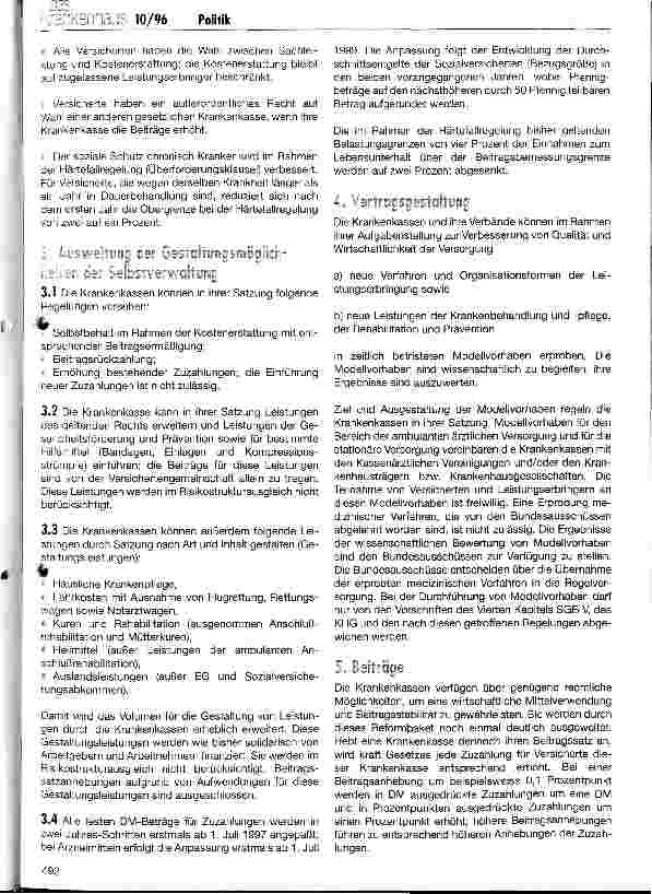 Vorschauseite 2: Regierungskoalition einigt sich auf Eckpunkte zur Fortführung der 3. Stufe der Gesundheitsreform