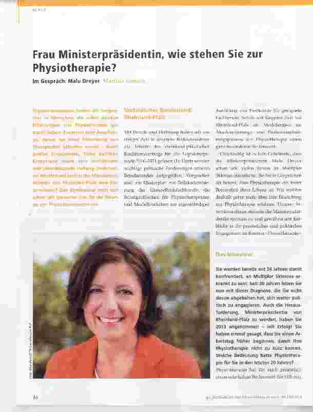 Vorschauseite 1: Frau Ministerpräsidentin, wie stehen Sie zur Physiotherapie?