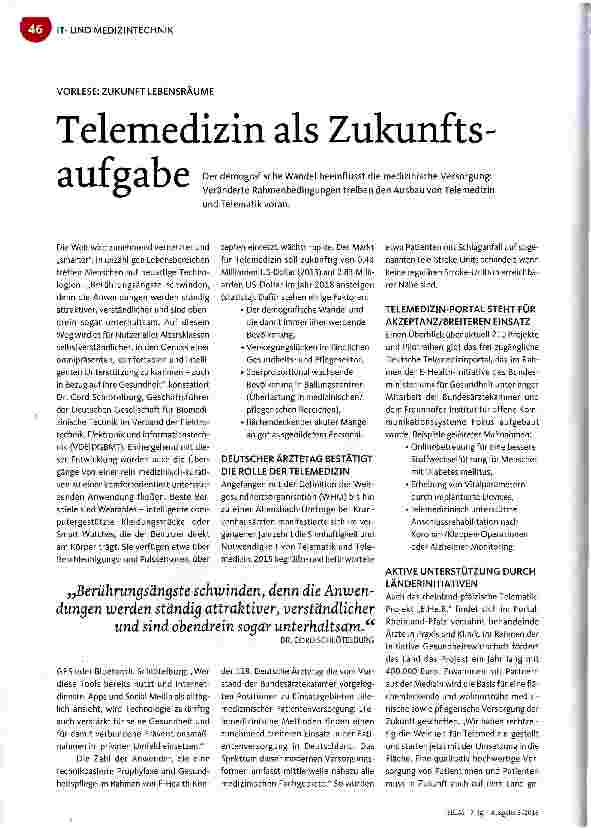 Vorschauseite 1: Telemedizin als Zukunftsaufgabe
