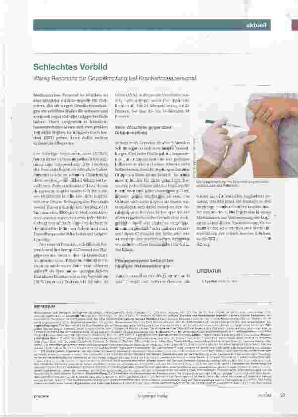 Vorschauseite 1: Schlechtes Vorbild Wenig Resonanz für Grippeimpfung bei Krankenhauspersonal