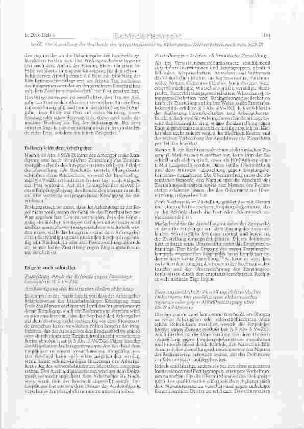 Vorschauseite 3: Die Zustellung der Bescheide des Integrationsamts im Kündigungsschutzverfahren nach dem SGB IX