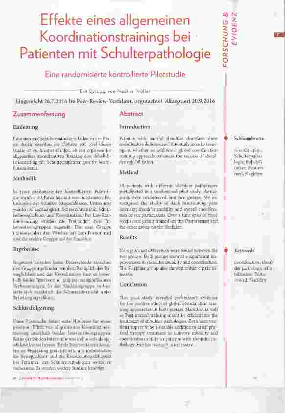 Vorschauseite 1: Effekte eines allgemeinen Koordinationstrainings bei Patienten mit Schulterpathologie