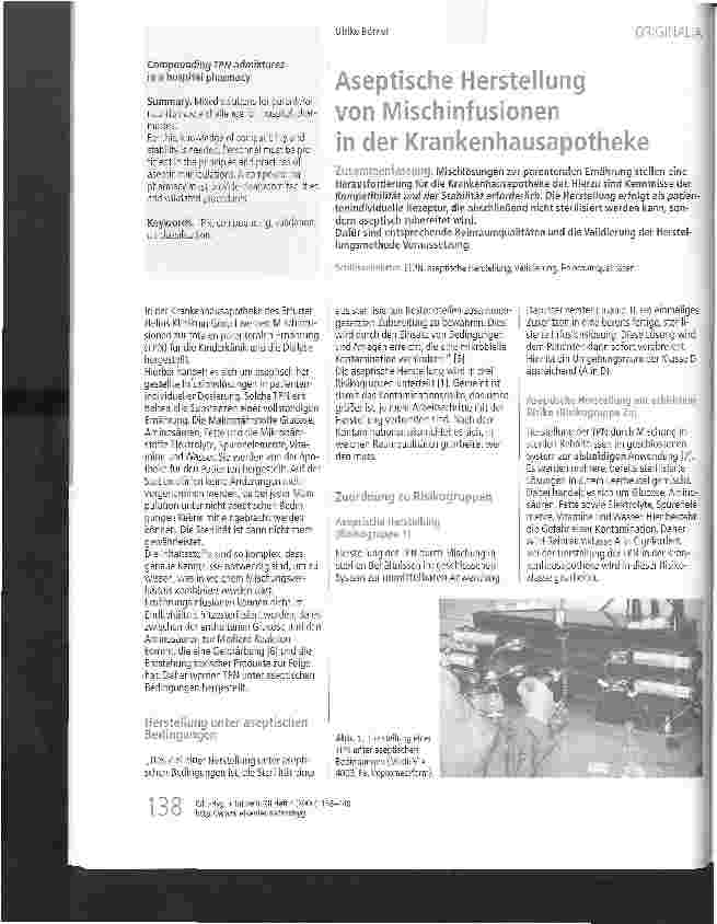 Vorschauseite 1: Aseptische Herstellung von Mischinfusionen in der Krankenhausapotheke