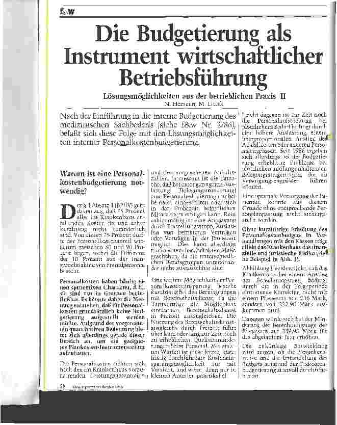 Vorschauseite 1: Die Budgetierung als Instrument wirtschaftlicher Betriebsführung Lösungsmöglichkeiten aus der betrieblichen Praxis II