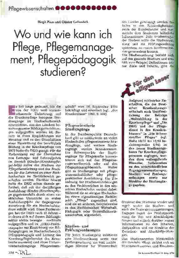 Vorschauseite 1: Wo und wie kann ich Pflege, Pflegemanagement, Pflegepädagogik studieren?