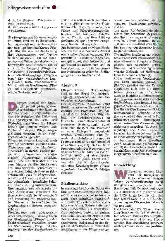 Vorschauseite 3: Wo und wie kann ich Pflege, Pflegemanagement, Pflegepädagogik studieren?