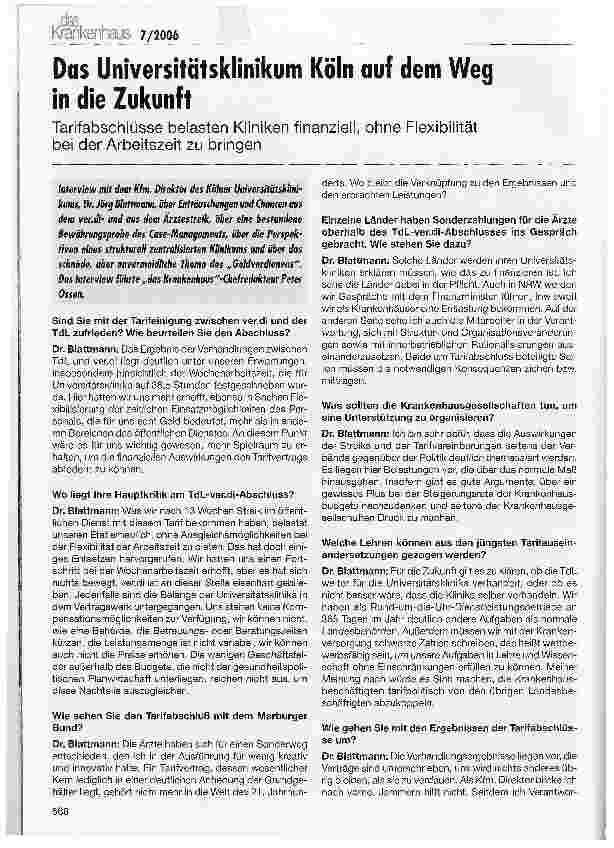 Vorschauseite 1: Das Universitätsklinikum Köln auf dem Weg in die Zukunft