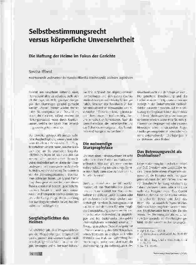 Vorschauseite 1: Selbstbestimmungsrecht versus körperliche UnversehrtheitDie Haftung der Heime im Fokus der Gerichte