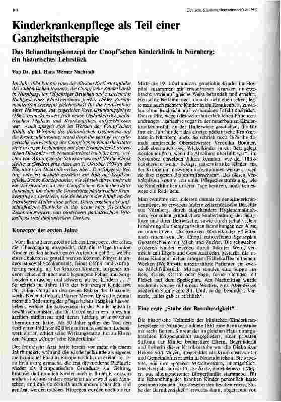 Vorschauseite 1: Kinderkrankenpflege als Teil einer Ganzheitstherapie Das Behandlungskonzept der Cnopf`schen Kinderklinik in Nürnberg: Ein historisches Lehrstück