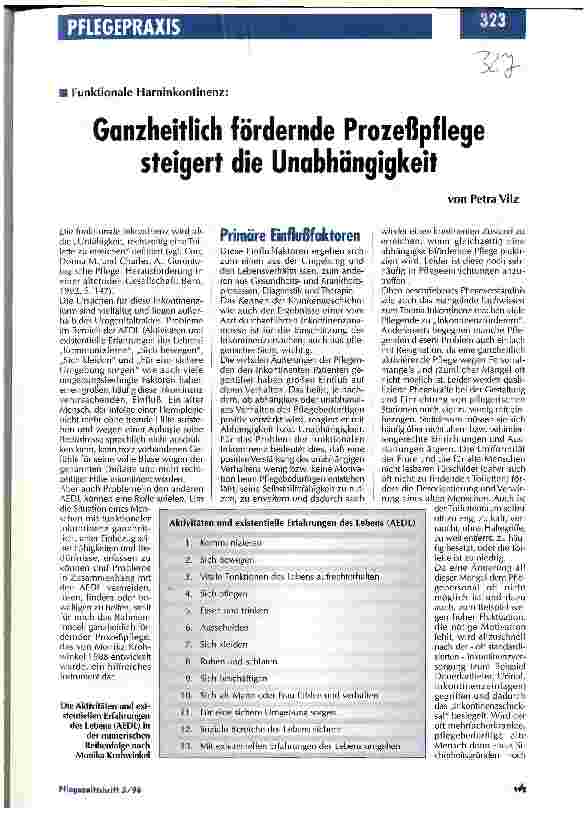 Vorschauseite 1: Ganzheitlich fördernde Prozeßpflege steigert die Unabhängigkeit Funktionelle Harninkontinenz