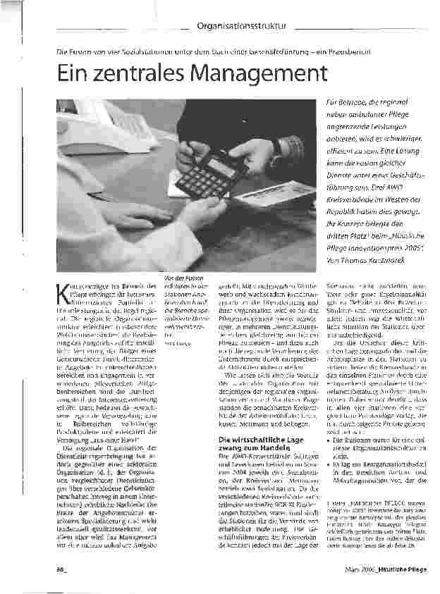 Vorschauseite 1: Ein zentrales ManagementDie Fusion von vier Sozialstationen unter dem Dach einer Geschäftsführung - ein Praxisbericht