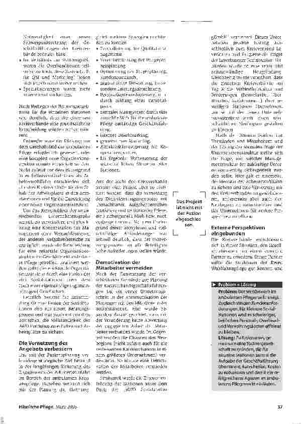 Vorschauseite 2: Ein zentrales ManagementDie Fusion von vier Sozialstationen unter dem Dach einer Geschäftsführung - ein Praxisbericht