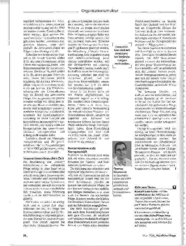 Vorschauseite 3: Ein zentrales ManagementDie Fusion von vier Sozialstationen unter dem Dach einer Geschäftsführung - ein Praxisbericht