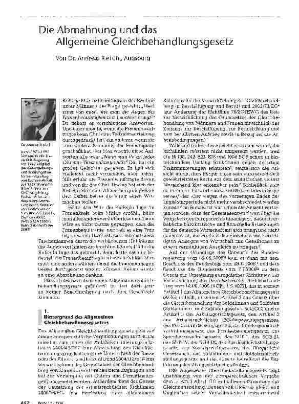 Vorschauseite 1: Die Abmahnung und das Allgemeine Gleichbehandlungsgesetz