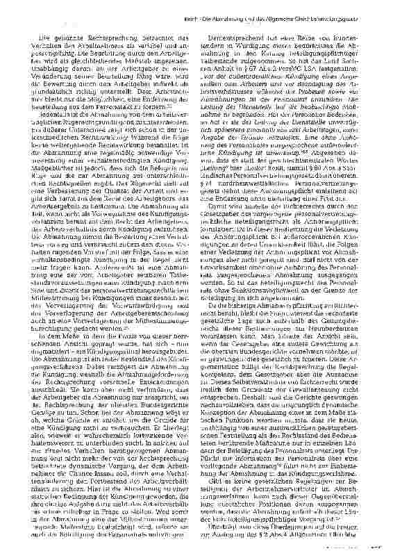 Vorschauseite 4: Die Abmahnung und das Allgemeine Gleichbehandlungsgesetz