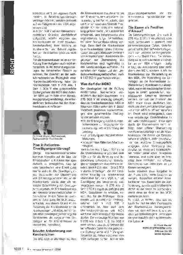 Vorschauseite 2: Ungezügelter Daten-Appetit - Wann ist die Anforderungvon Unterlagen durch die Krankenkassen zulässig?