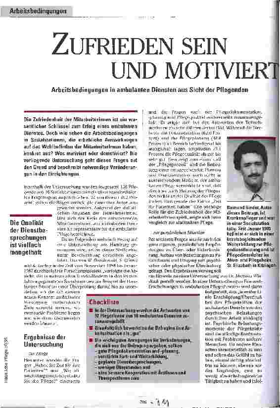 Vorschauseite 1: Zufriedensein und motiviert arbeiten Arbeitsbedingungen in ambulanten Diensten aus Sicht der Pflegenden