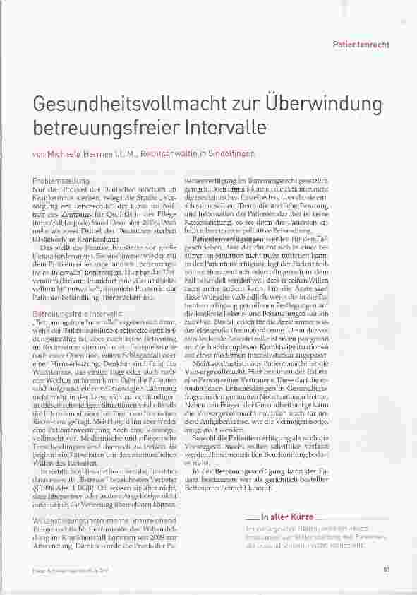 Vorschauseite 1: GesundheitsvoLlmacht zur Überwindung betreuungsfreier Intervalle