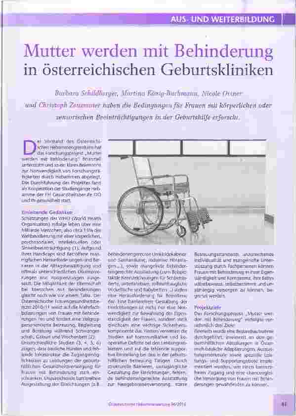 Vorschauseite 1: Mutter werden mit Behinderung in österreichischen Geburtskliniken