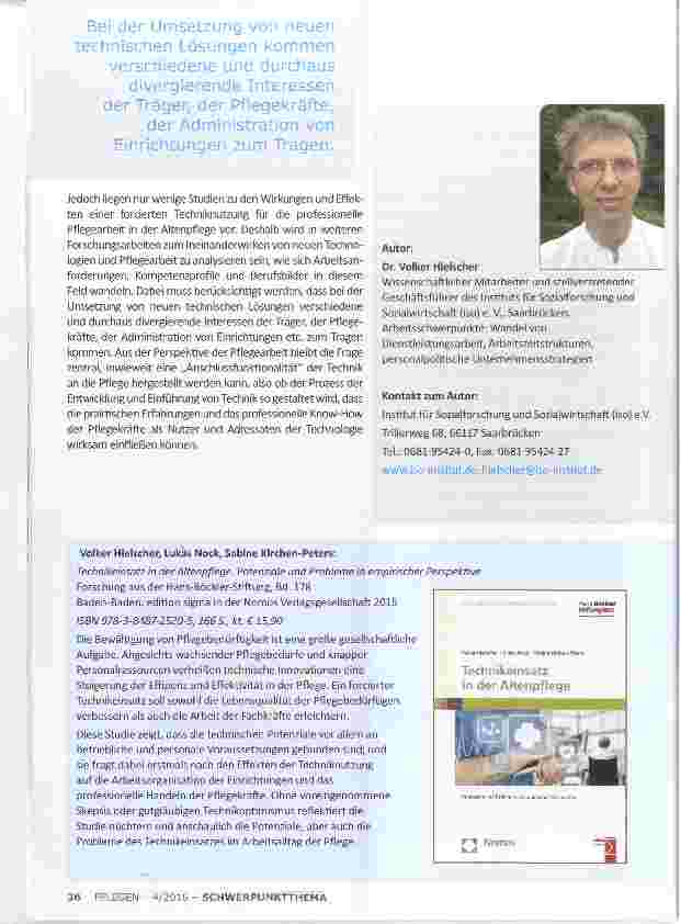 Vorschauseite 4: TECHNIKEINSATZ IN DER PFLEGE SCHÖNE NEUE ARBEITSWELT?