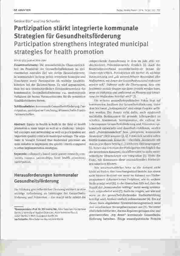 Vorschauseite 1: Partizipation stärkt integrierte kommunale Strategien für Gesundheitsförderung