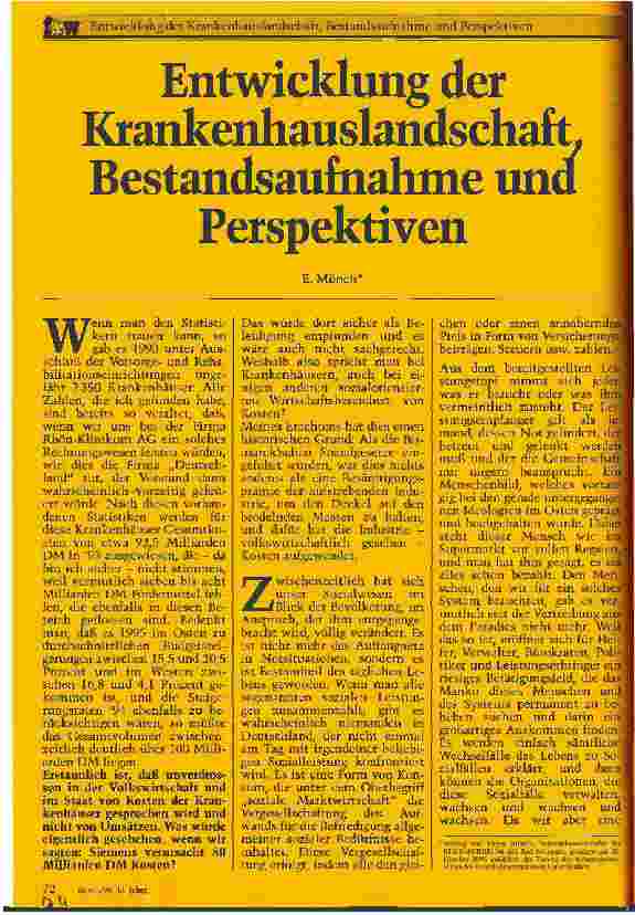 Vorschauseite 1: Entwicklung der Krankenhauslandschaft, Bestandsaufnahme und Perspektiven